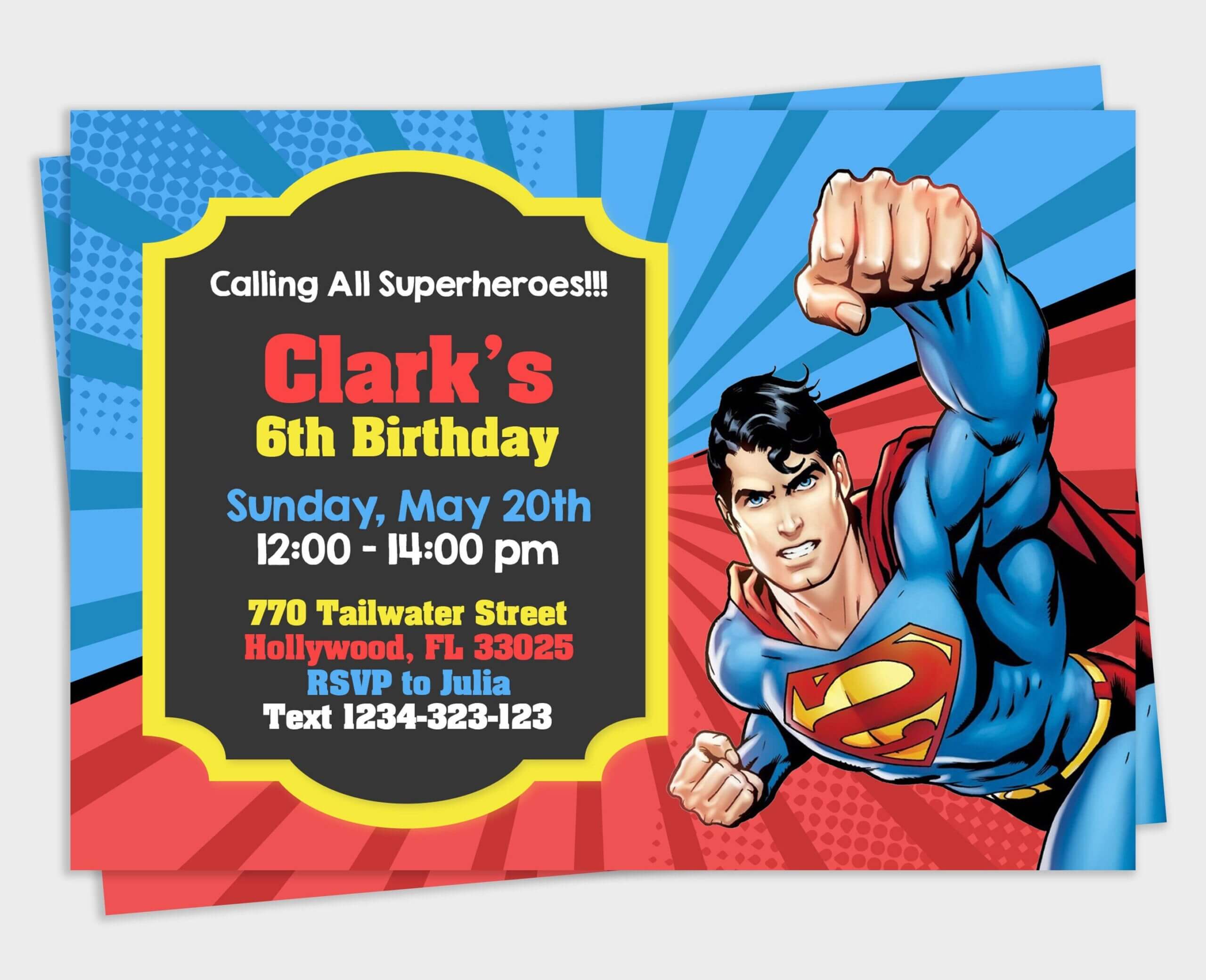 Superman Invitation, Superman Party, Superman Birthday With Superman Birthday Card Template