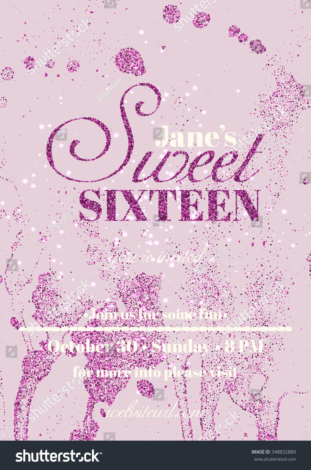Sweet Sixteen Glitter Party Invitation Flyer Stock Vector In Sweet 16 Banner Template