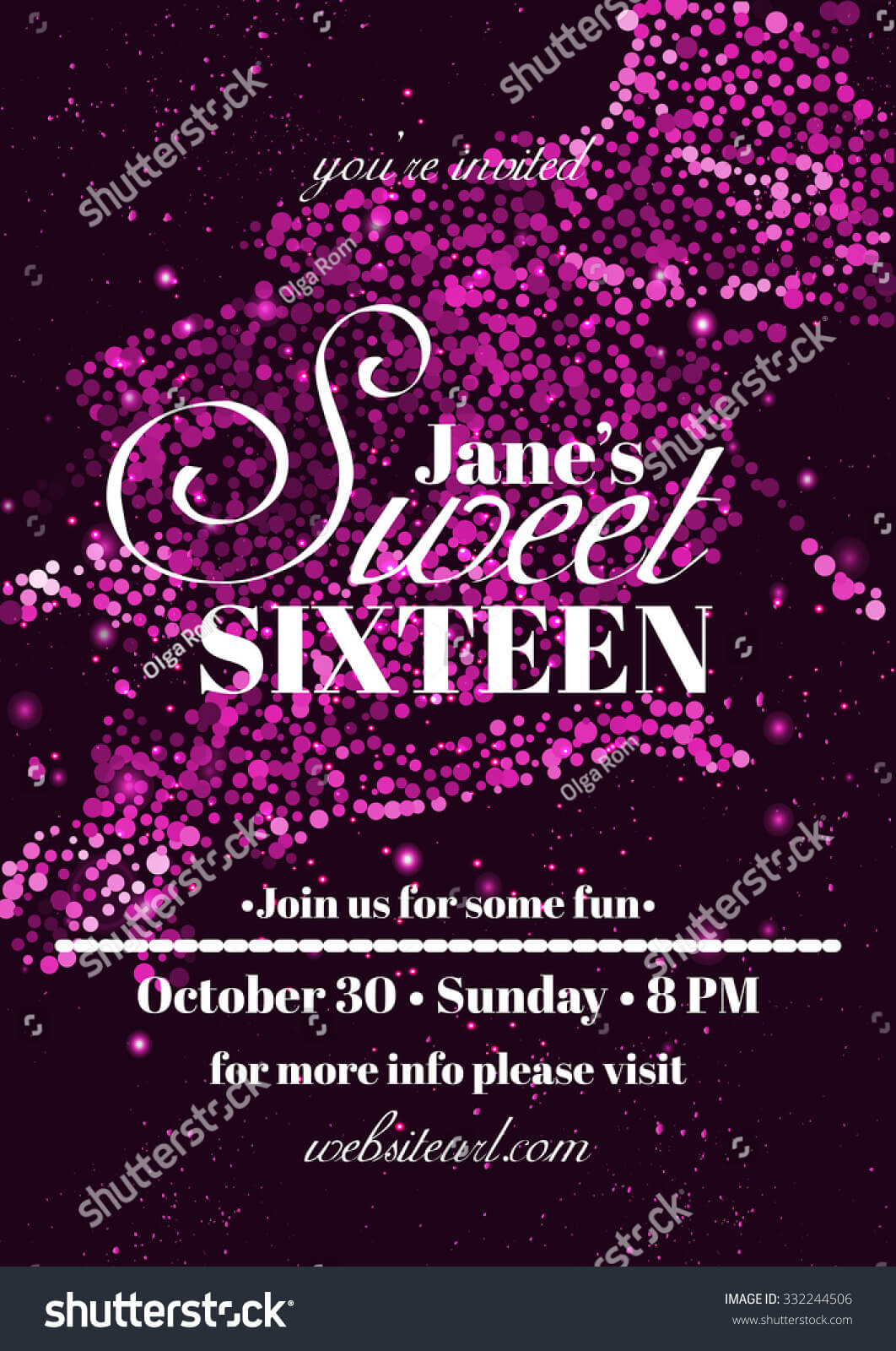 Sweet Sixteen Glitter Party Invitation Flyer Stock Vector Throughout Sweet 16 Banner Template