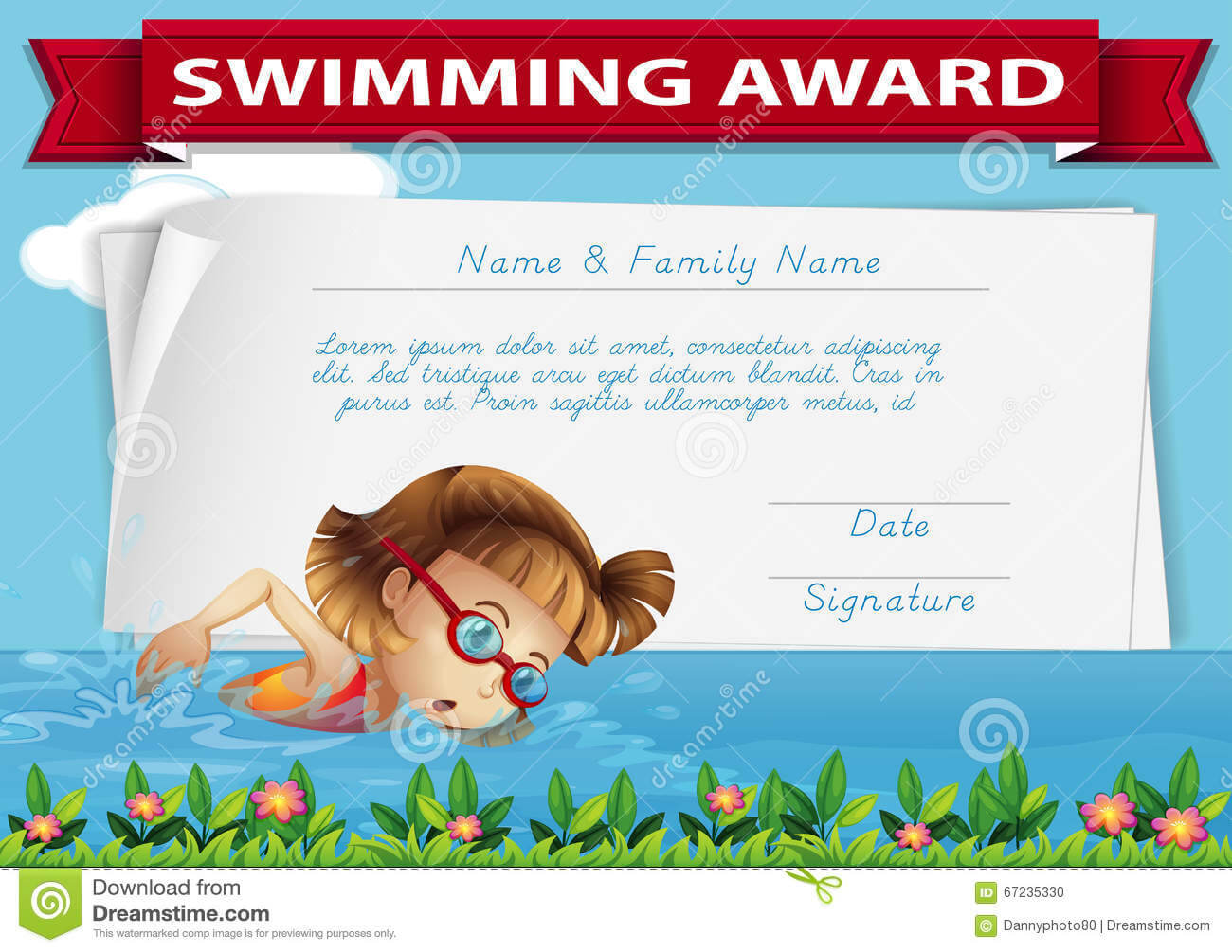 Swimming Award Certificate Template Stock Illustration Intended For Swimming Award Certificate Template