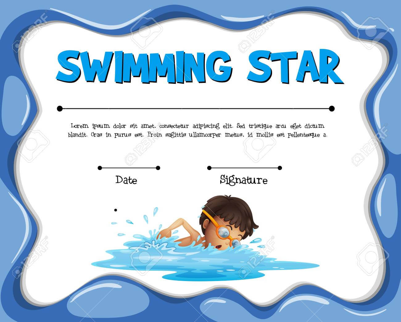 Swimming Star Certification Template With Swimmer Illustration With Regard To Swimming Award Certificate Template