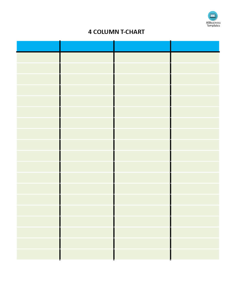 T Chart 4 Columns | Templates At Allbusinesstemplates For T Chart Template For Word