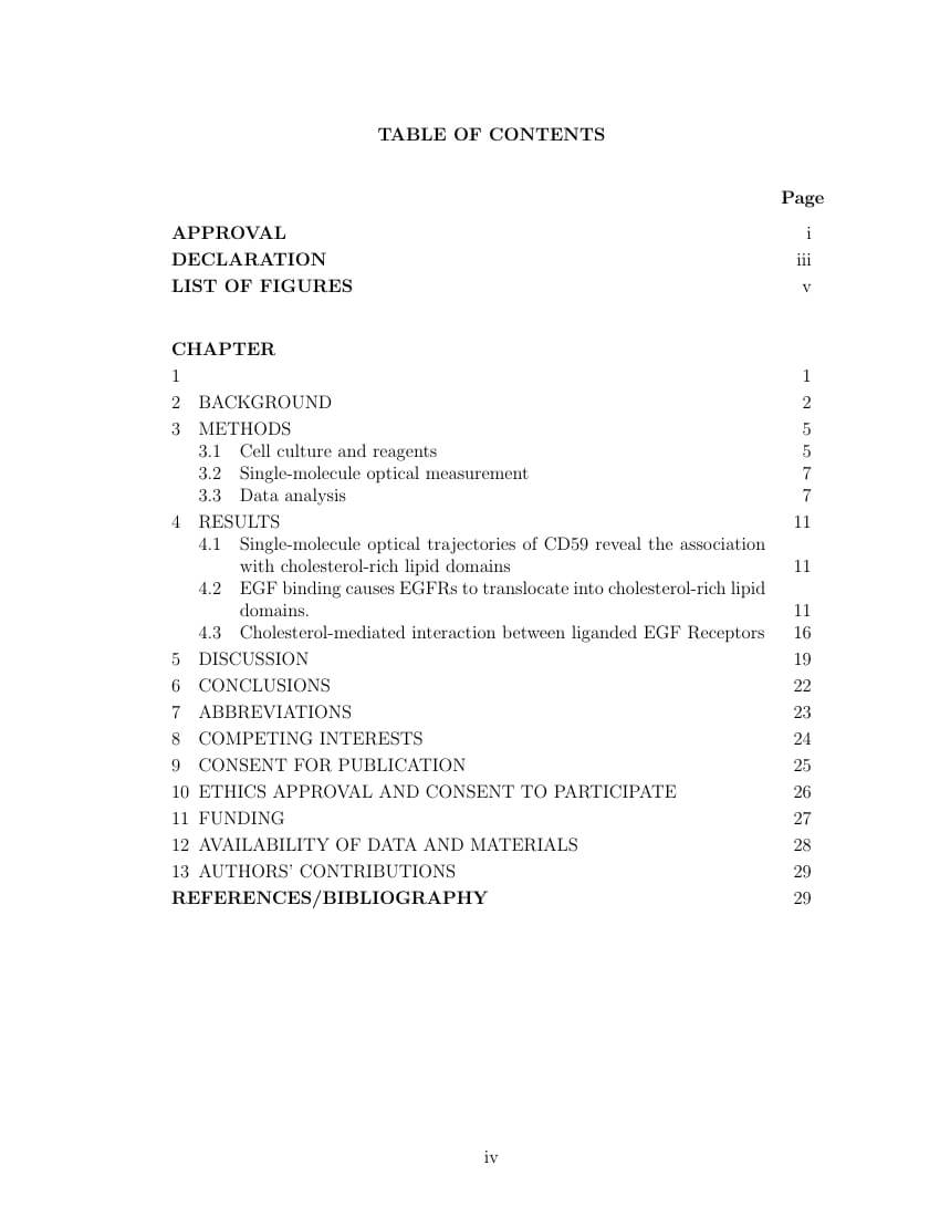 Table Of Contents Format Toc For Thesis Tex Latex Formatting For Contents Page Word Template
