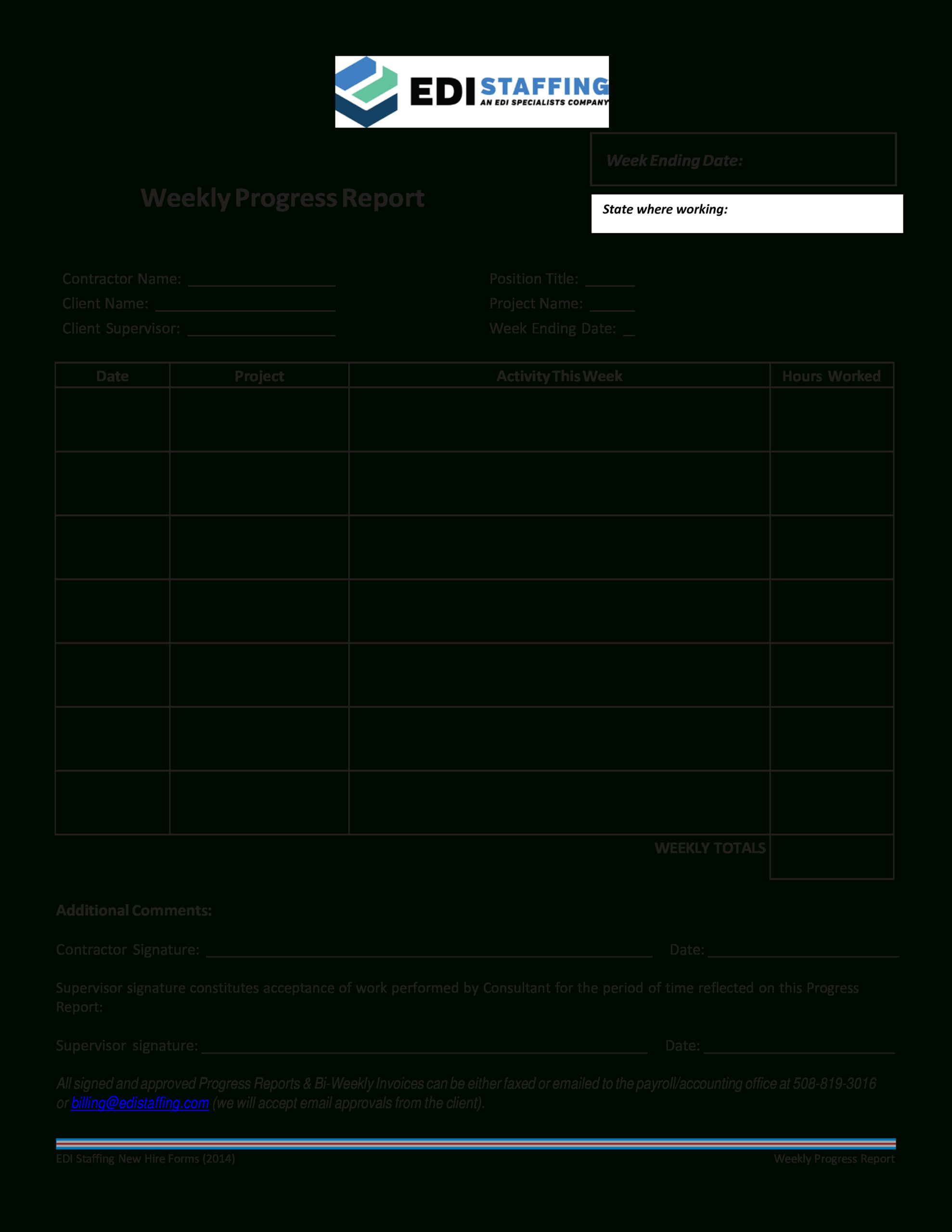 Télécharger Gratuit Contractor Weekly Progress Report In Weekly Activity Report Template