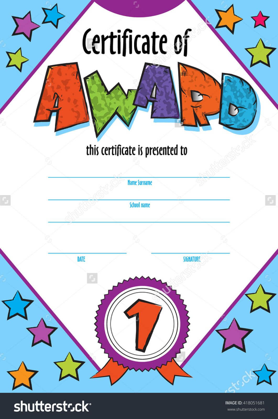 Template Child Certificate To Be Awarded. Kindergarten Inside Free Kids Certificate Templates