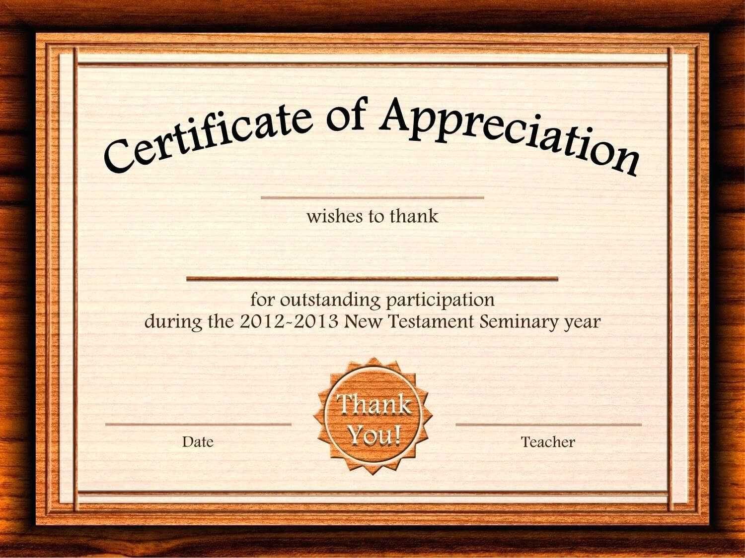 Template: Editable Certificate Of Appreciation Template Free For Certificate Of Appreciation Template Free Printable