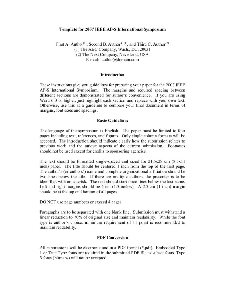 Template For 2005 Ieee Ap S International Symposium Intended For Ieee Template Word 2007