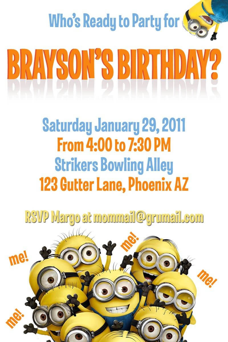 Template For A Dispicable Me Invitation Cards | Despicable In Minion Card Template