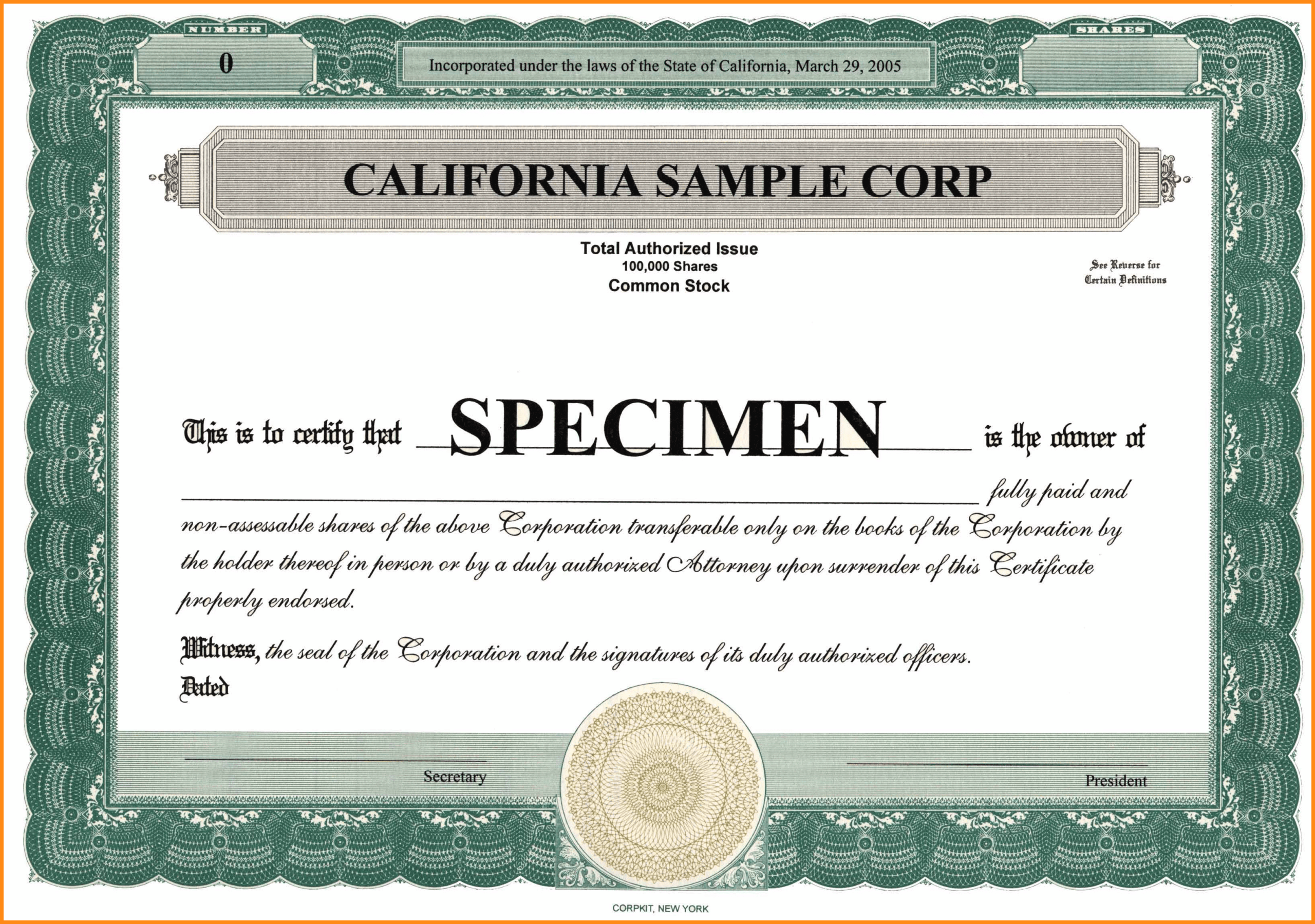 Template Stock Certificate – Forza.mbiconsultingltd Pertaining To Corporate Share Certificate Template