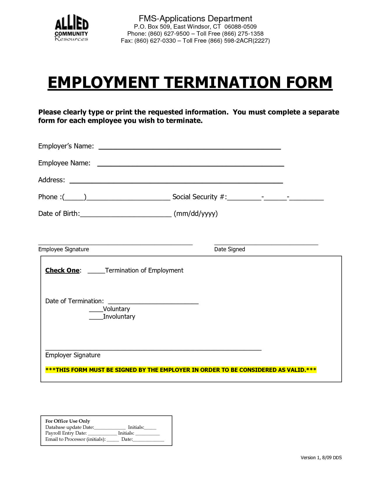 Termination Form Template Employee Termination Letter For ...