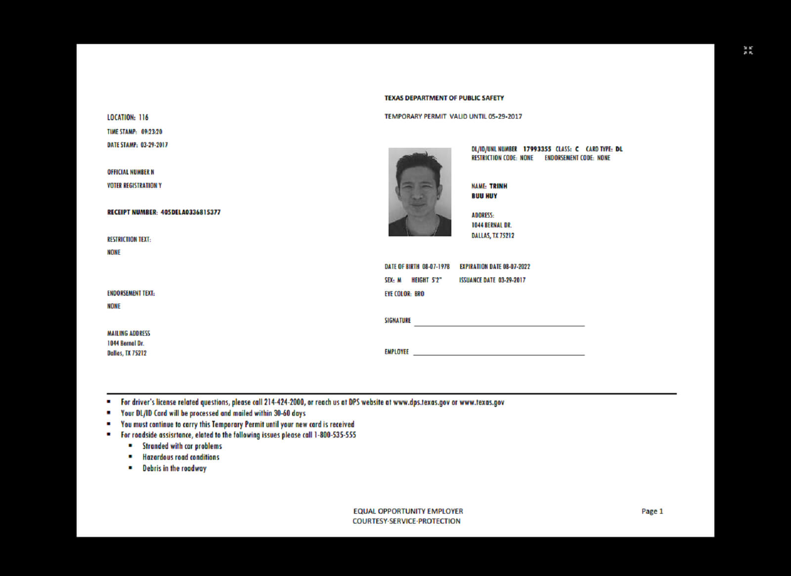 Texas Temp Driver #39 s Permit Template Printable Temporary Pertaining