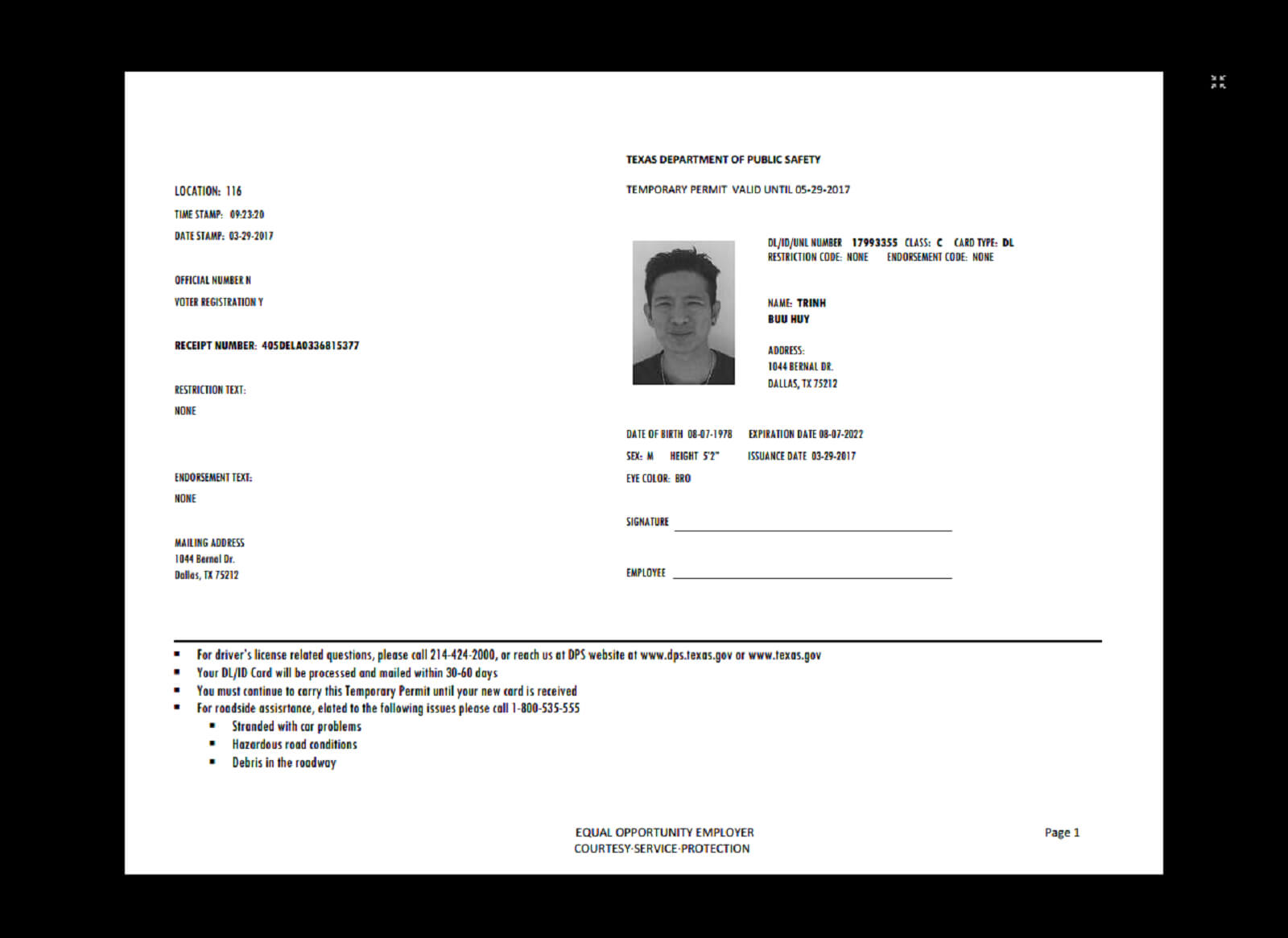 Texas Temp Driver s Permit Template Printable Temporary Pertaining To Texas Id Card Template