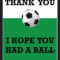 Thank You Card For Party Favors - Soccer Theme pertaining to Soccer Thank You Card Template