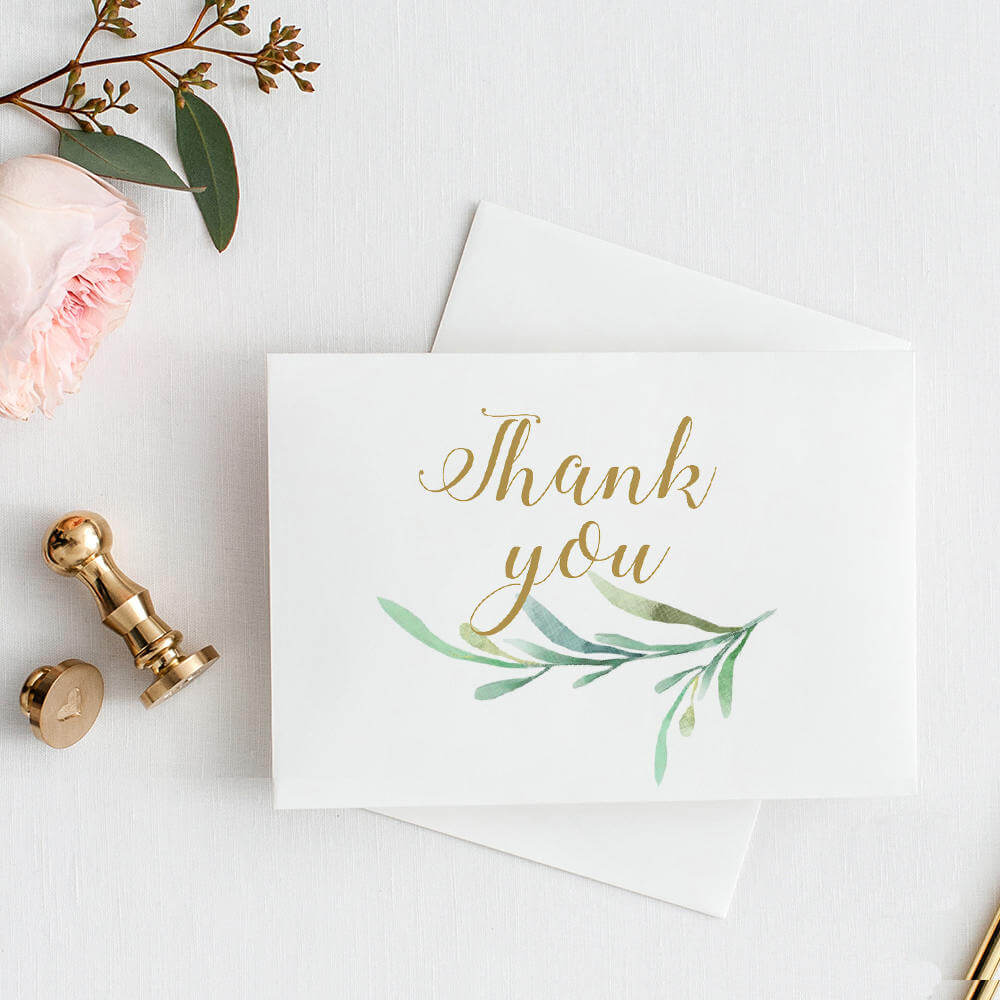 Thank You Card With Greenery. 3.5X5 Folded Size, 4 Bar Size Throughout Foldable Card Template Word