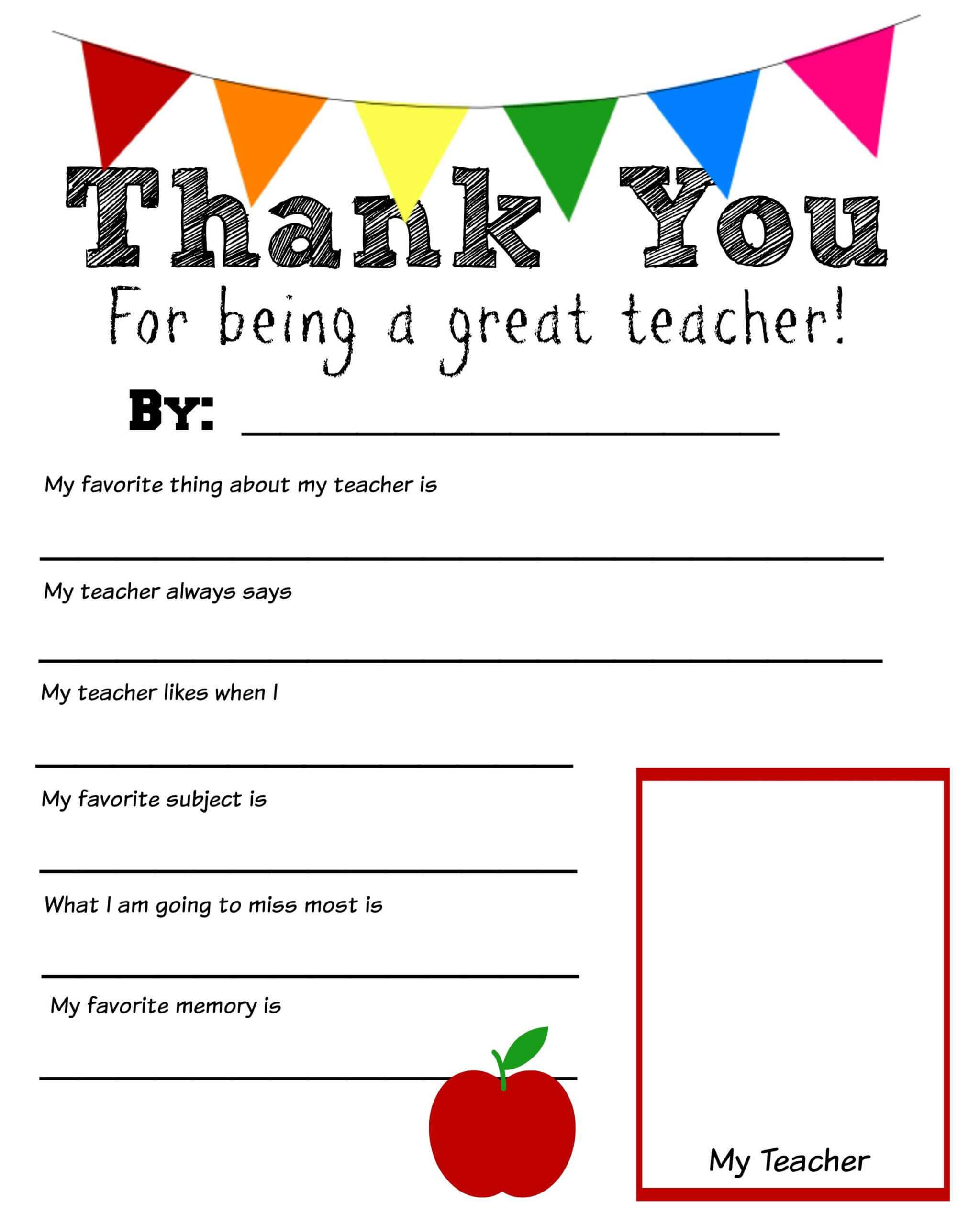 Thank You Teacher Printable | Teacher Appreciation Letter Throughout Thank You Card For Teacher Template