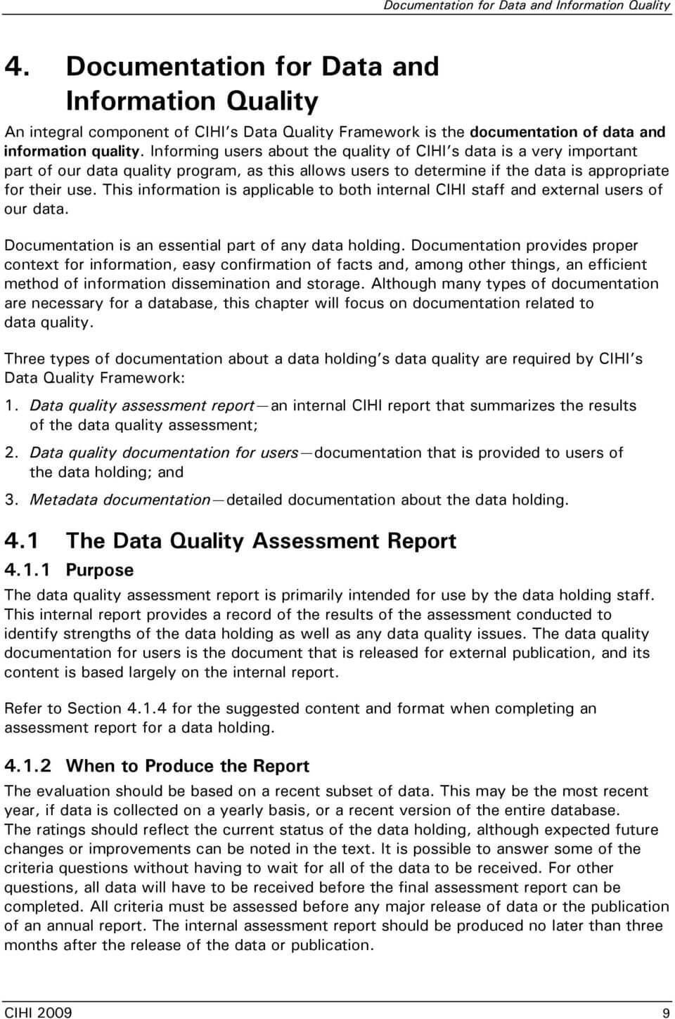 The Cihi Data Quality Framework – Pdf Free Download Regarding Data Quality Assessment Report Template