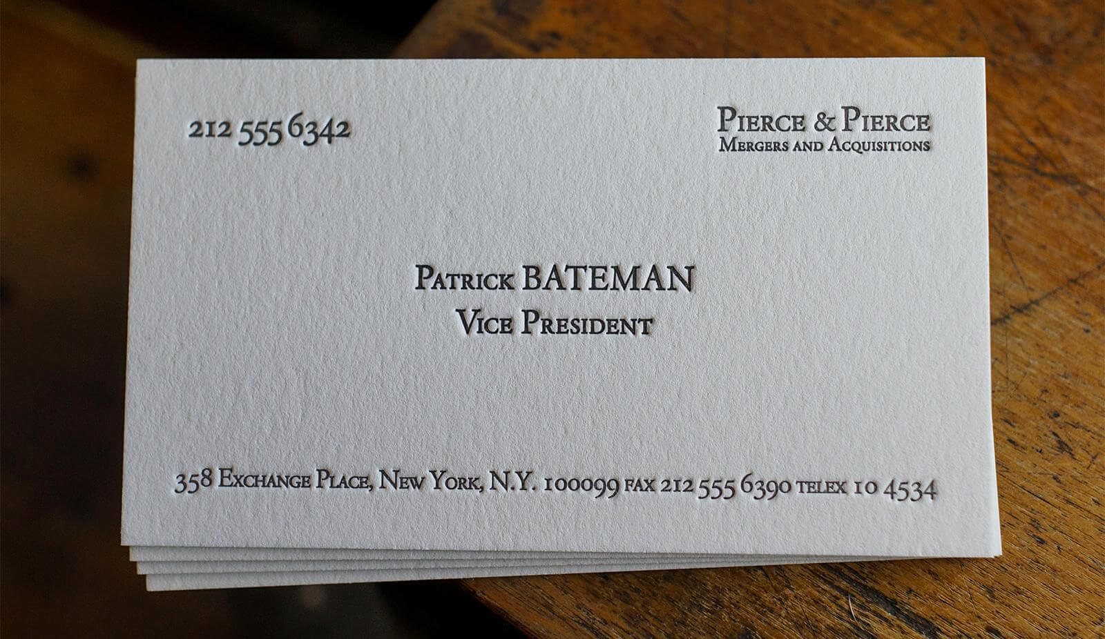 The Patrick Bateman – Pictured On 220# Stock | Custom Pertaining To Paul Allen Business Card Template