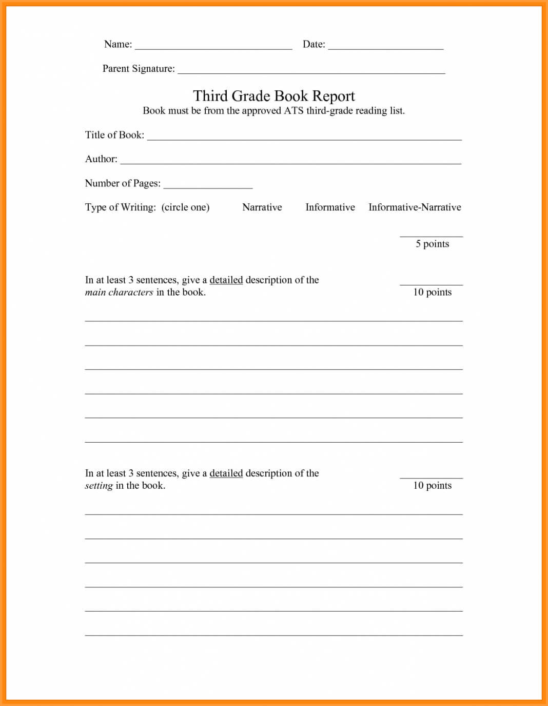 Third Grade Book Port Examples Free Printable 3Rd Form Pertaining To Book Report Template 3Rd Grade