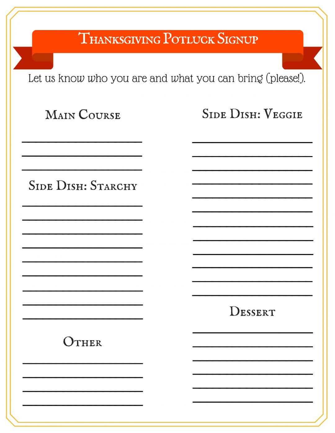 This Free Thanksgiving Potluck Signup Sheet Makes Your Big Within Potluck Signup Sheet Template Word