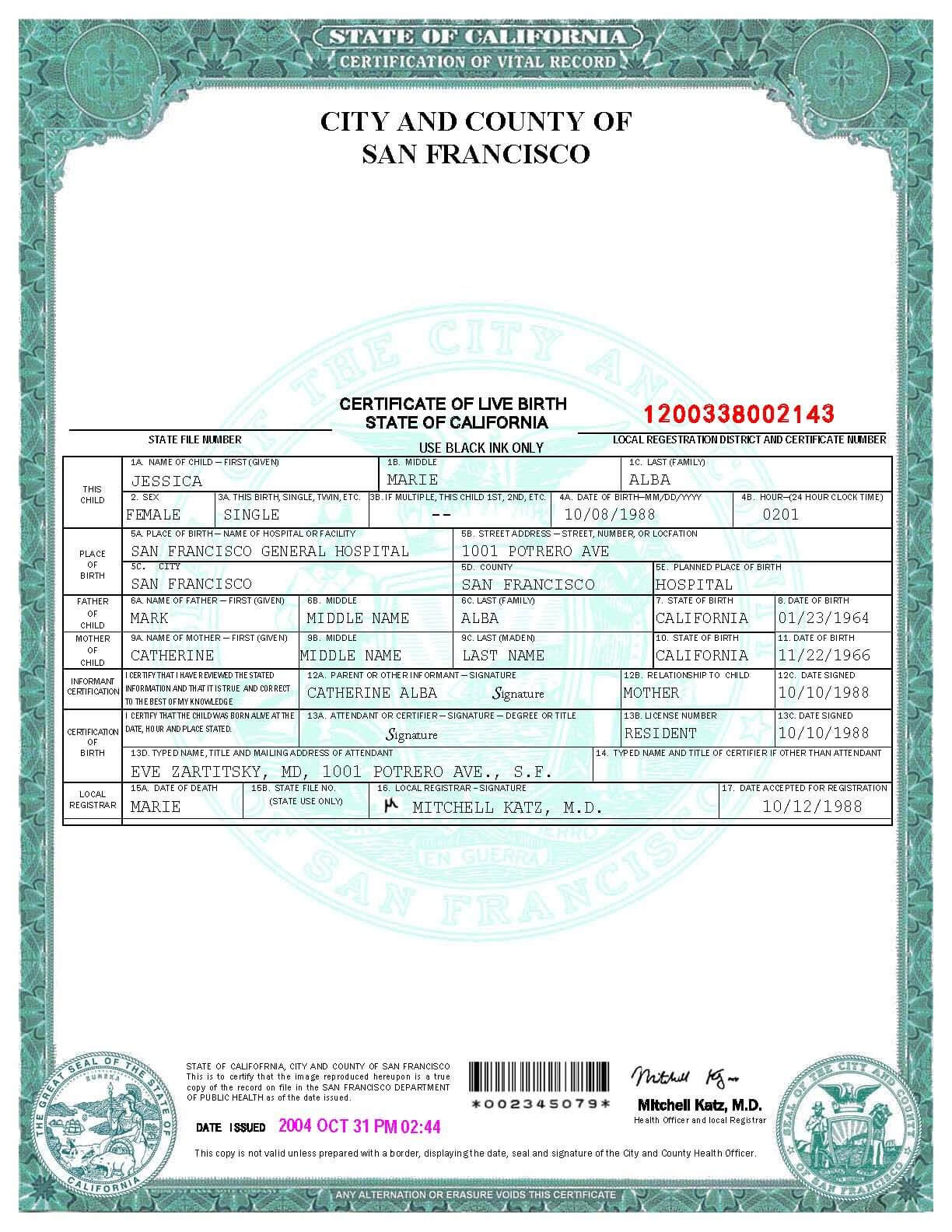 This Is San Francisco Birth Certificate Template. On This Regarding Editable Social Security Card Template
