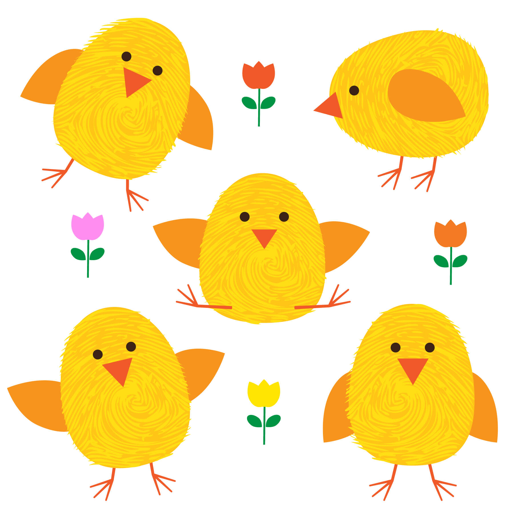 Thumbprint Easter Chicks And Flowers – Download Free Vectors Intended For Easter Chick Card Template