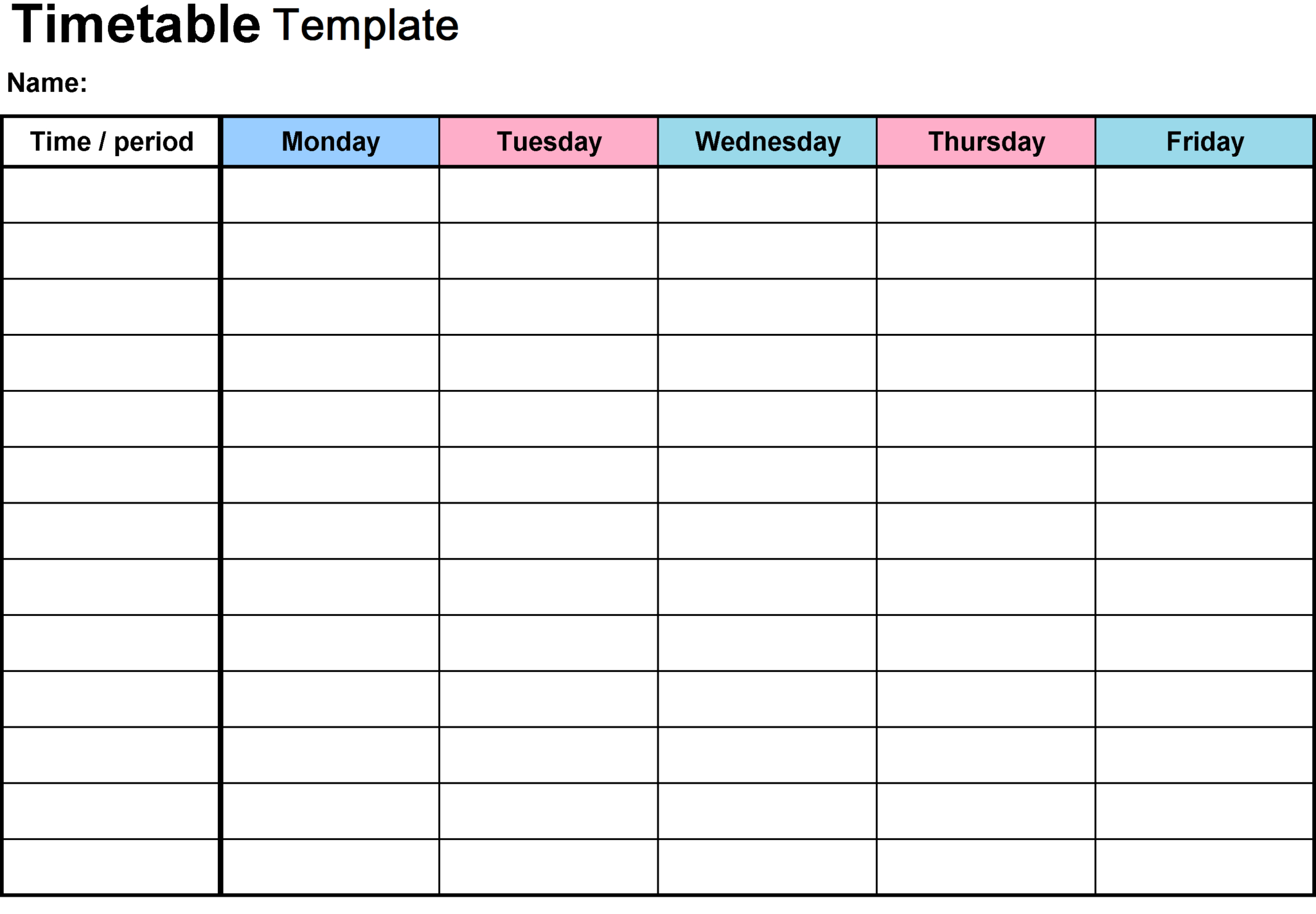 Timetable Template 2018 #collegetimetabletemplateword With Blank