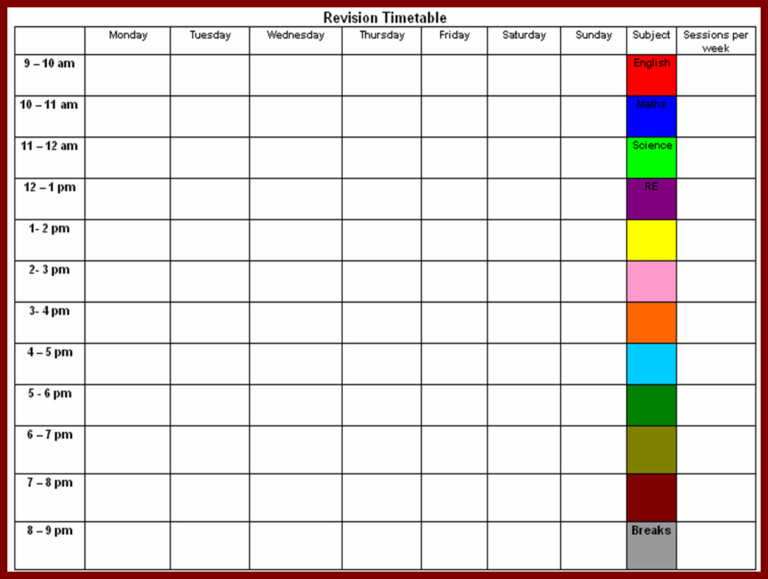Timetable Templates Free Download