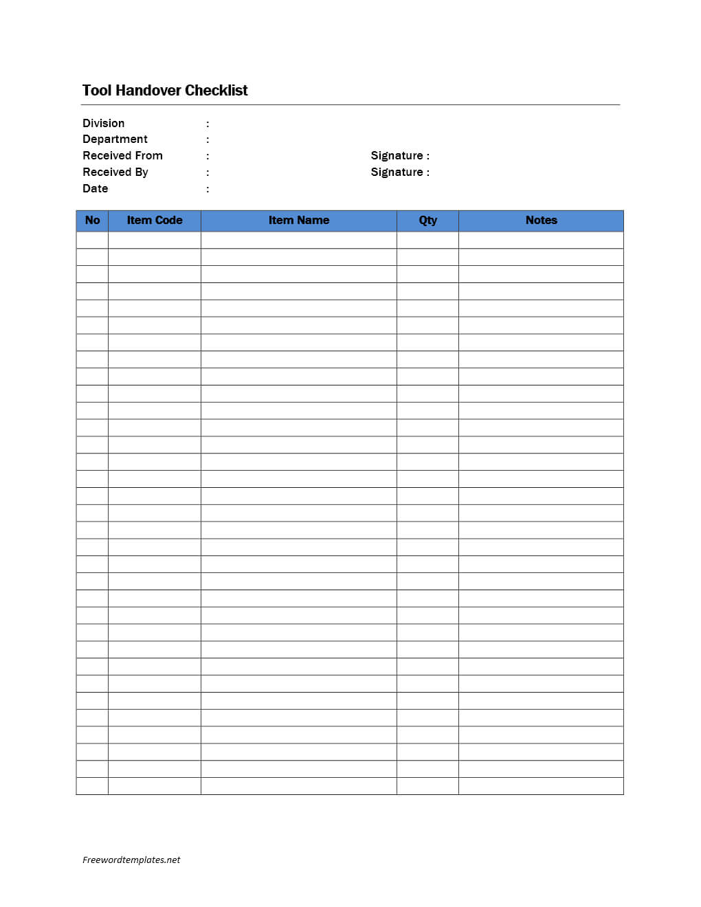 Tool Handover Checklist For Sam | Checklist Template With Handover Certificate Template