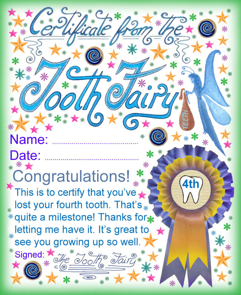 Tooth Fairy Certificate: Award For Losing Your Fourth Tooth Pertaining To Free Tooth Fairy Certificate Template