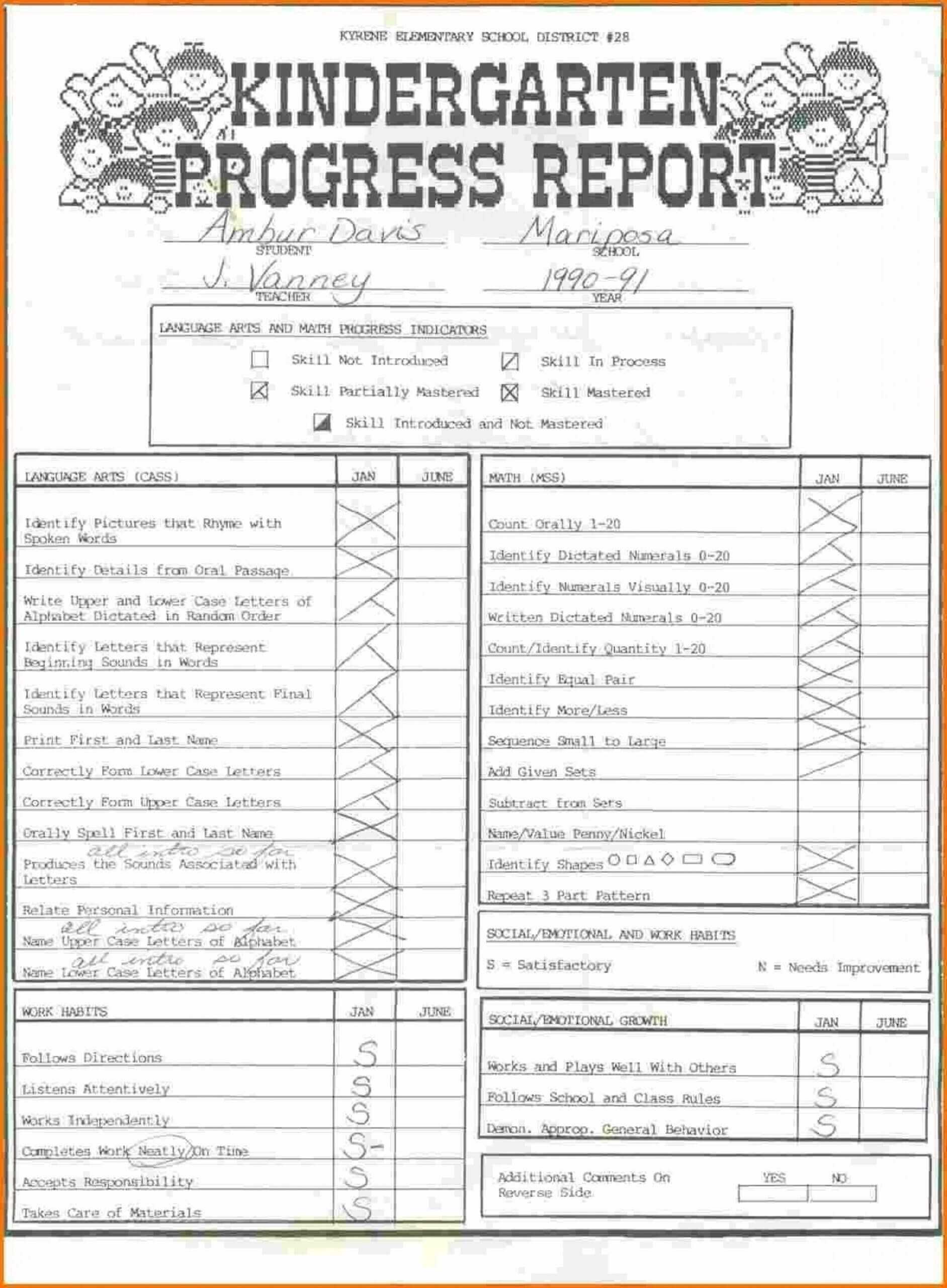 Top Kindergarten Report Card Template Ideas Sample Pdf Texas In 