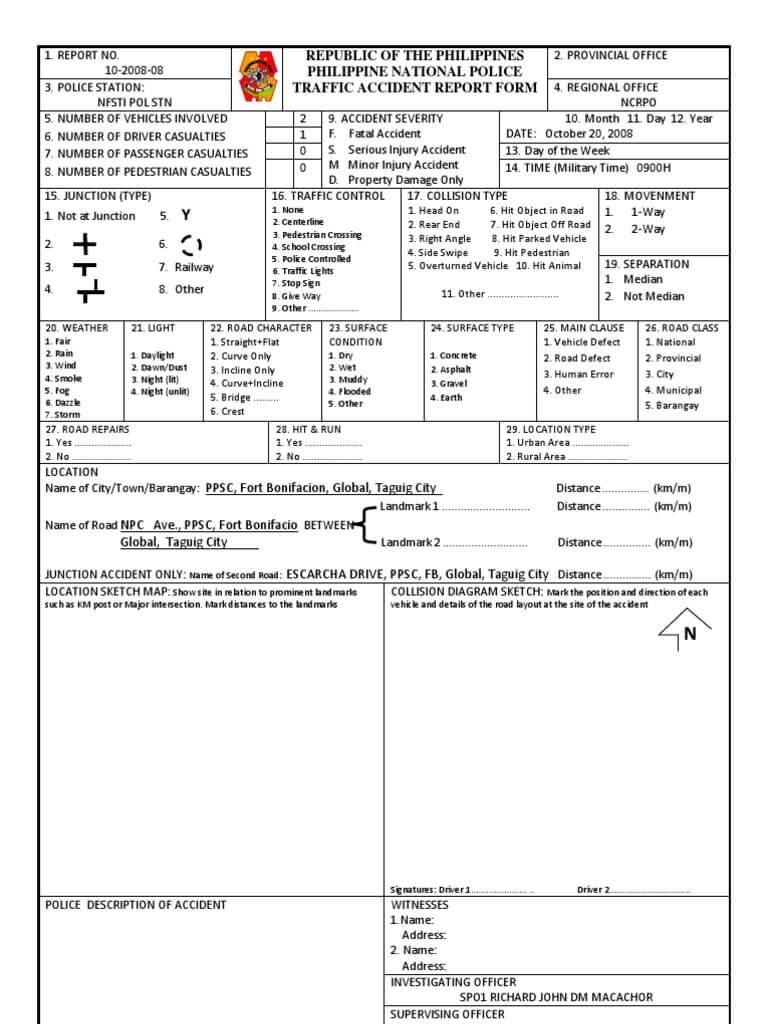 Traffic Accident Report (Taras) Form – Docshare.tips With Vehicle Accident Report Template