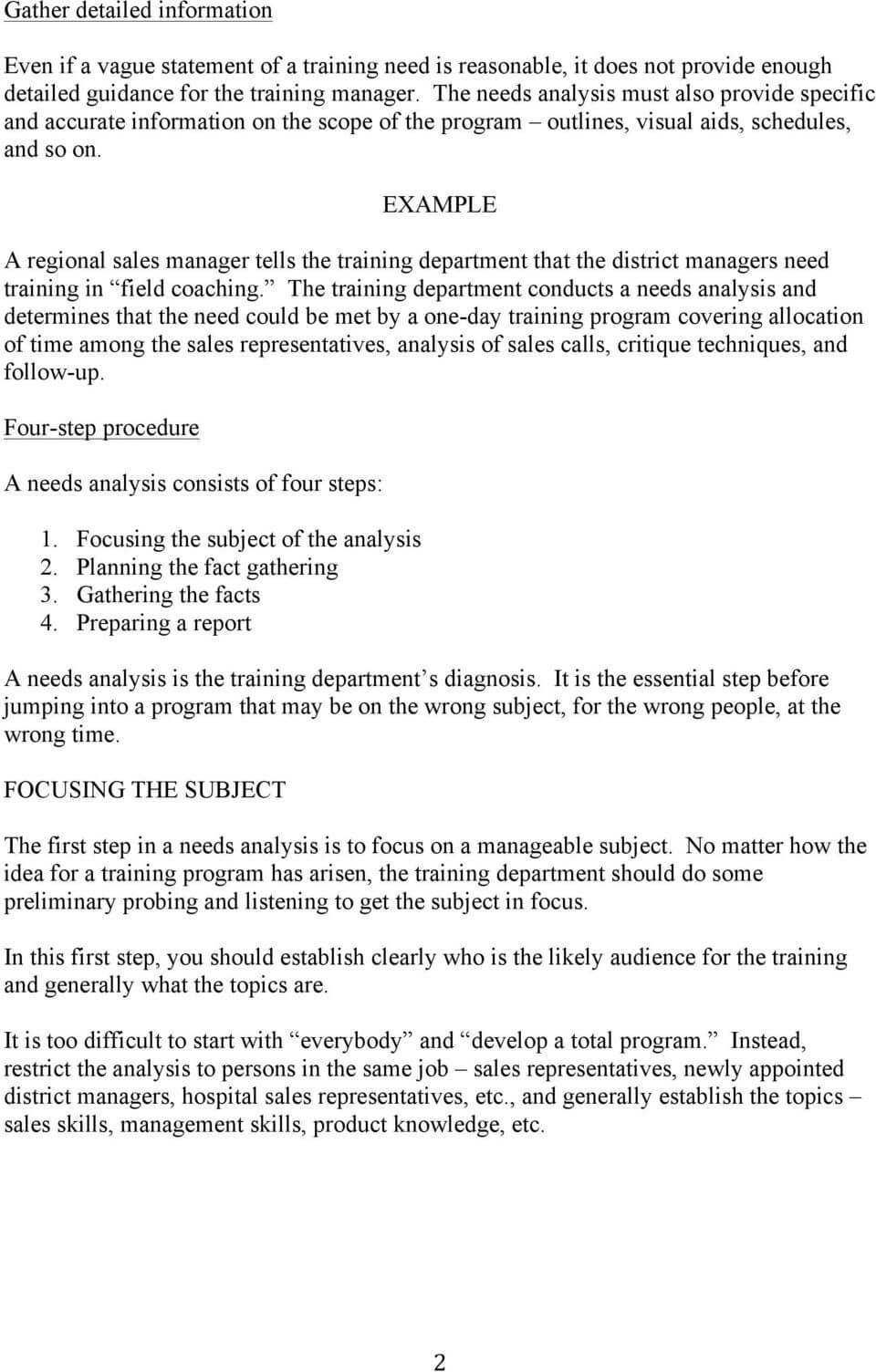 Training Needs Analysis - Pdf Free Download With Training Needs Analysis Report Template