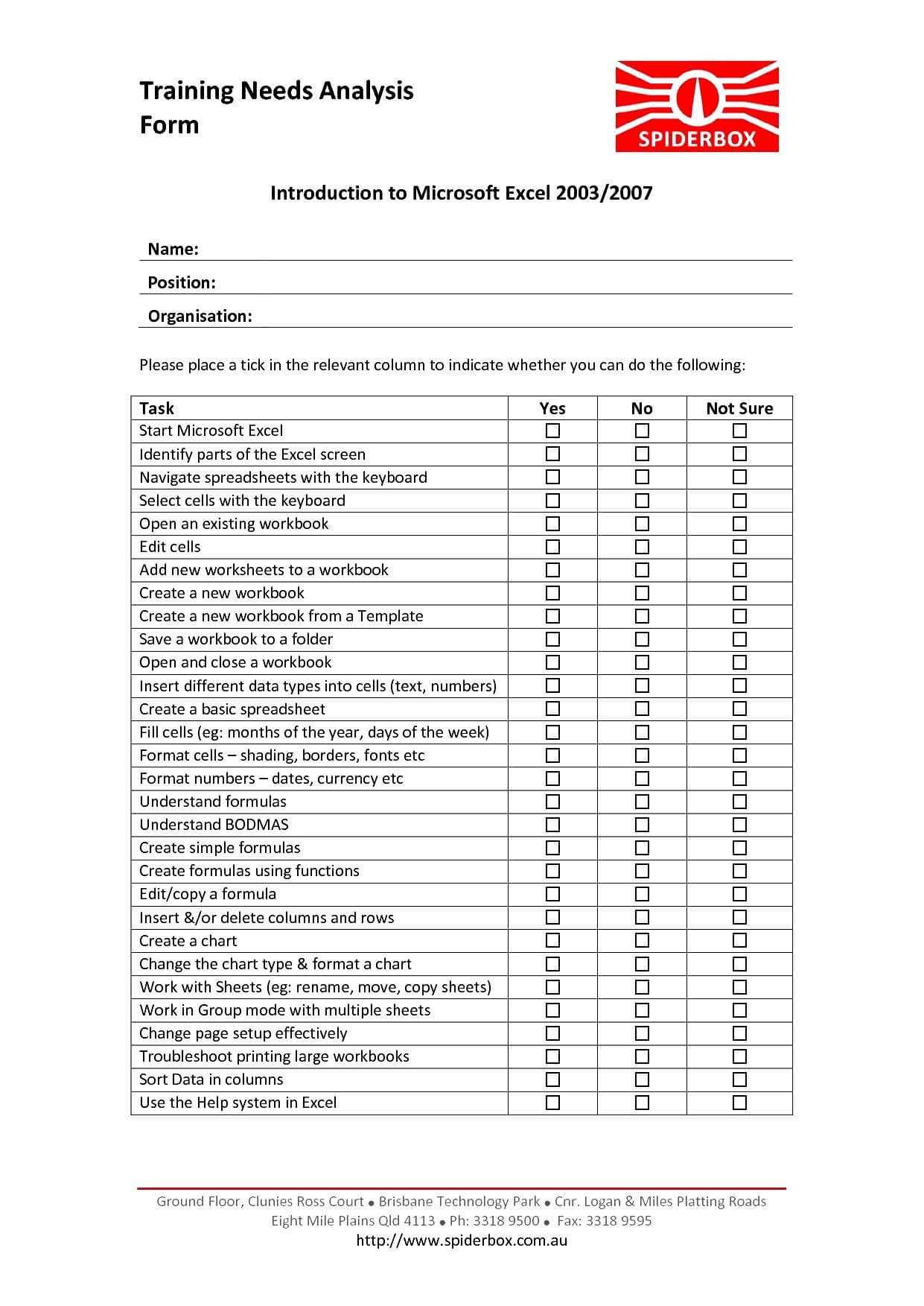 Training Needs Analysis Template Excel | Besttemplates123 In Training Needs Analysis Report Template