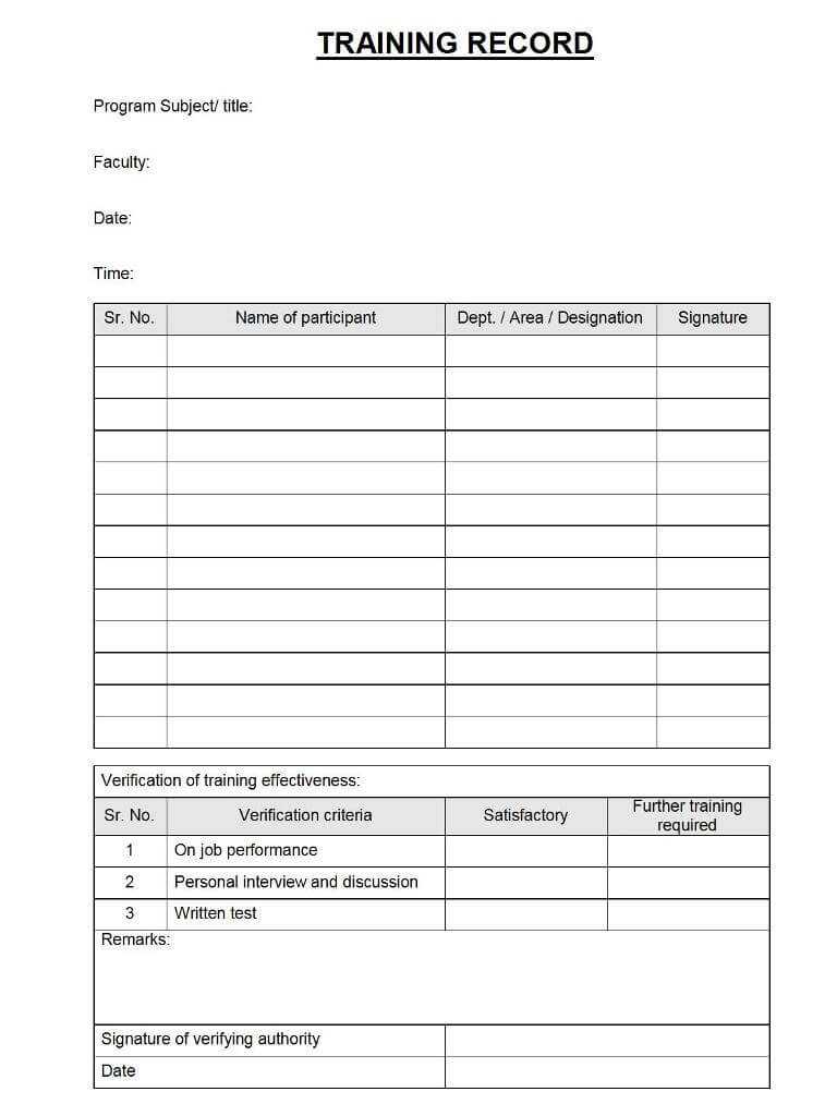 Training Record Format – Regarding Training Evaluation Report Template