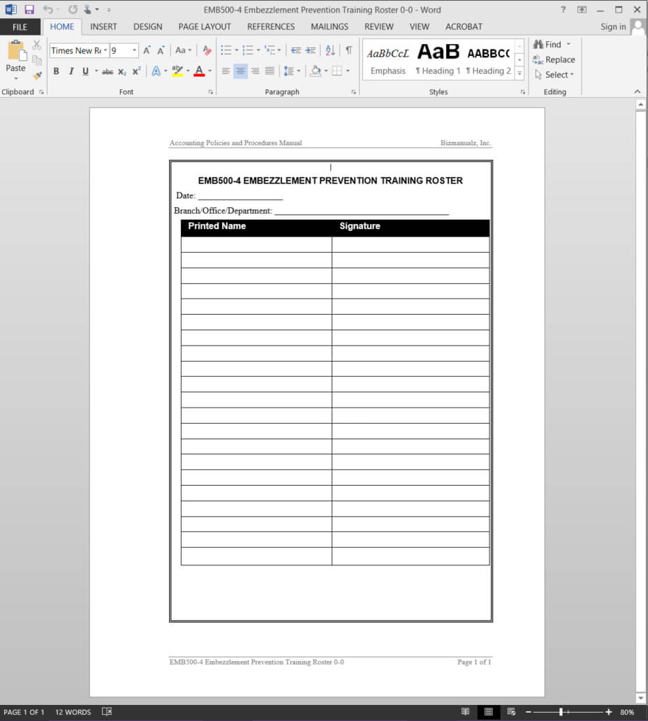 Training Record Template | Emb500 4 With Training Documentation Template Word