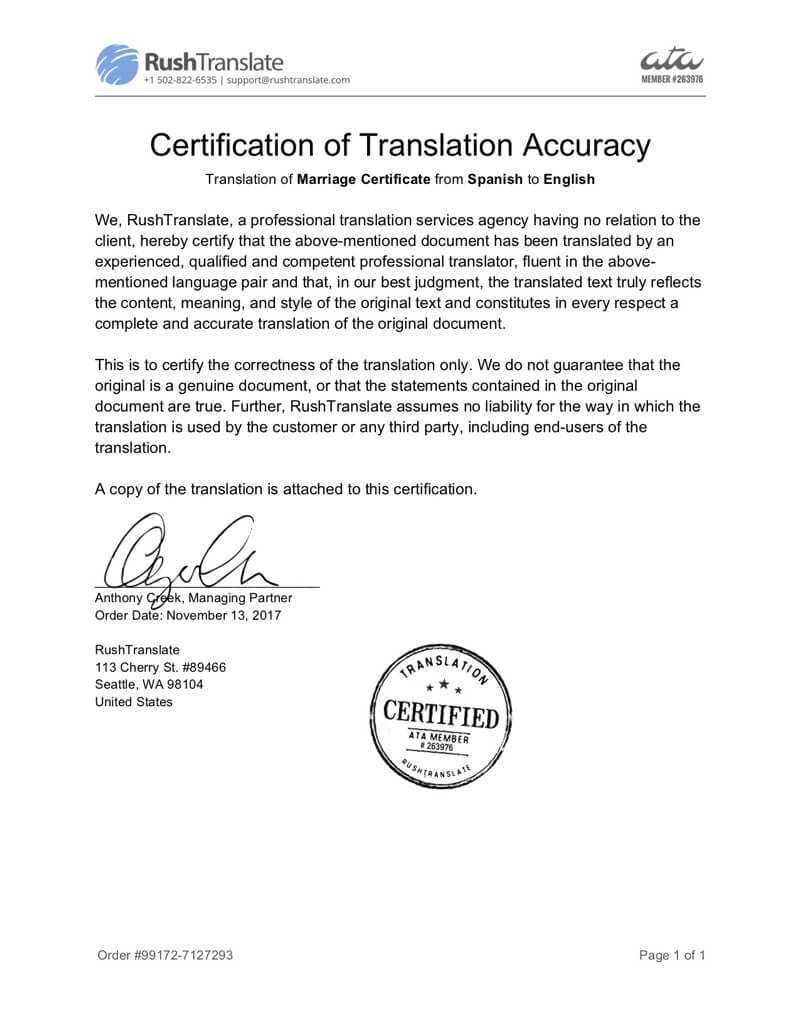 Translation Services Inside Uscis Birth Certificate Translation Template