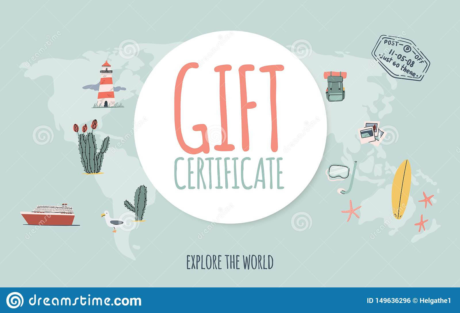Travel Gift Certificate. Hand Drawn Doodle Style. Explore With Free Travel Gift Certificate Template