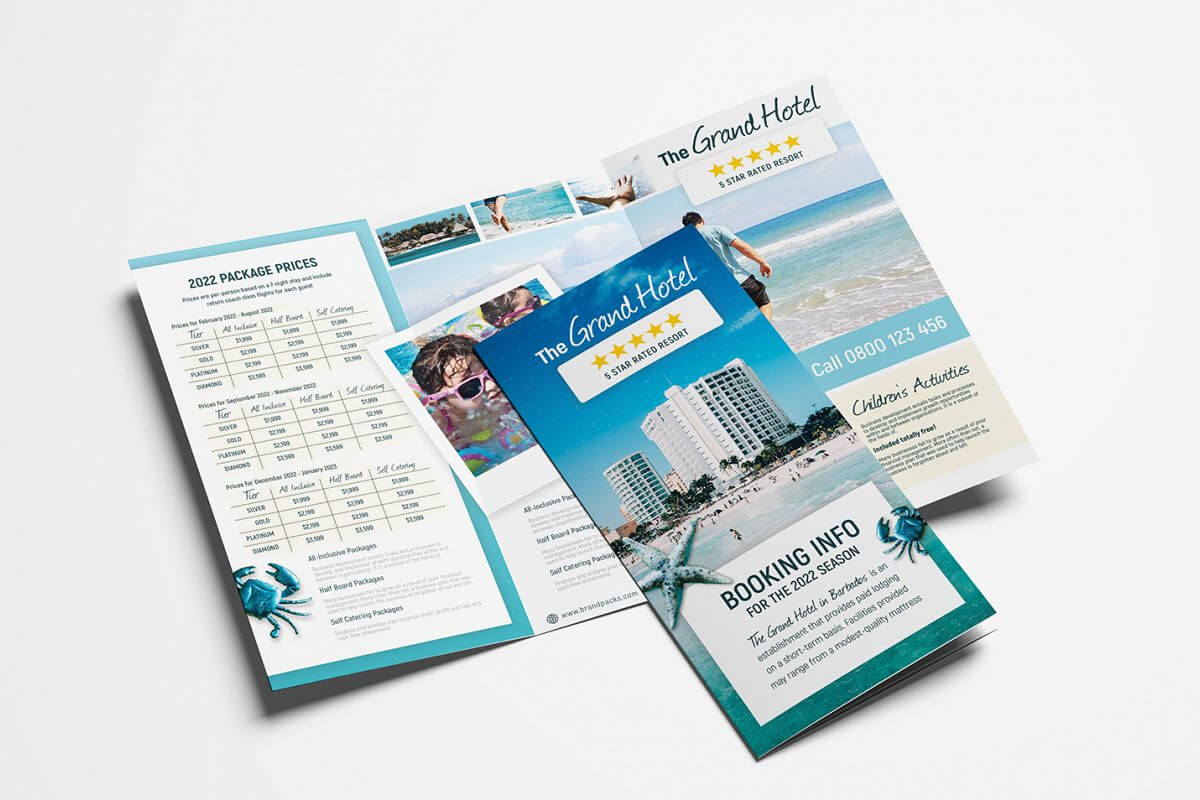 Travel Hotel Tri Fold Brochure Template Within Hotel Brochure Design Templates