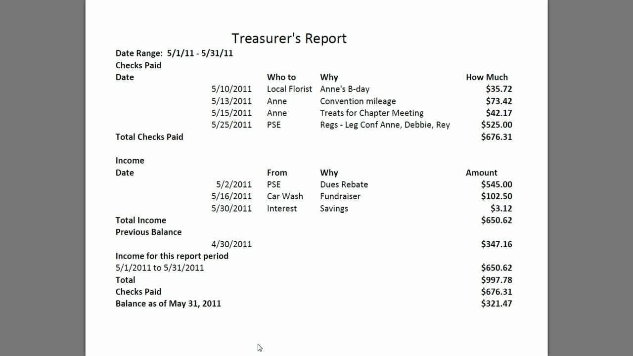 Treasurers Report Template Pdf Hoa Treasurer Sample Agm Inside Treasurer Report Template Non Profit