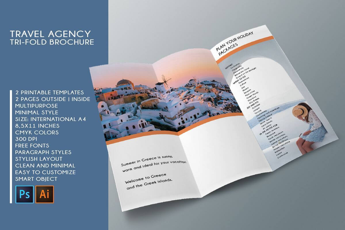 Trifold Travel Agency Brochure Templates A4 | Brochure Regarding Travel And Tourism Brochure Templates Free
