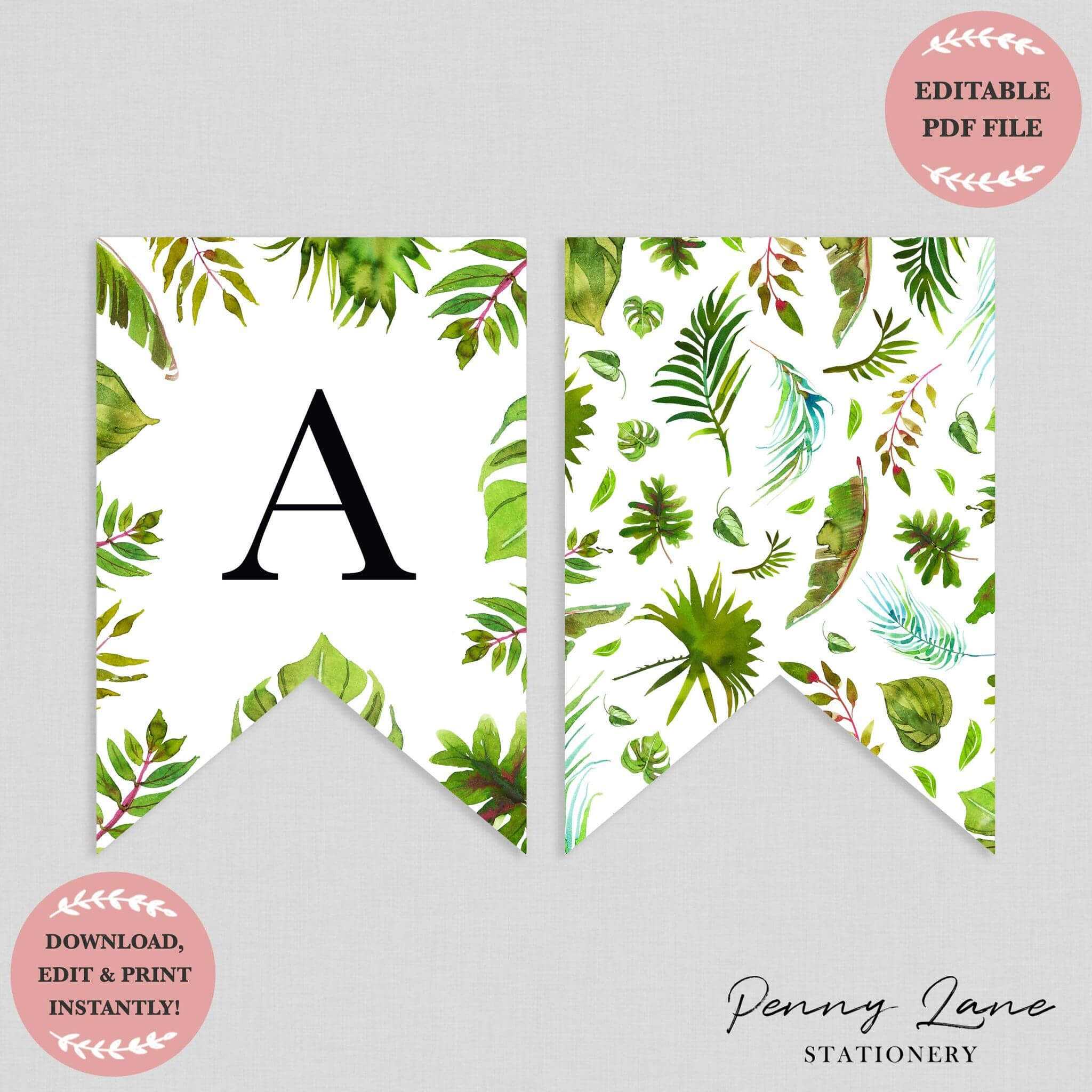 tropical-greenery-baby-shower-bunting-flag-banner-baby-within-diy-baby-shower-banner-template