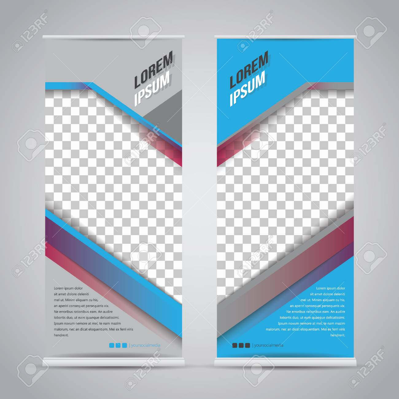 Twin Blue Roll Up Banner Stand Design Template With Banner Stand Design Templates