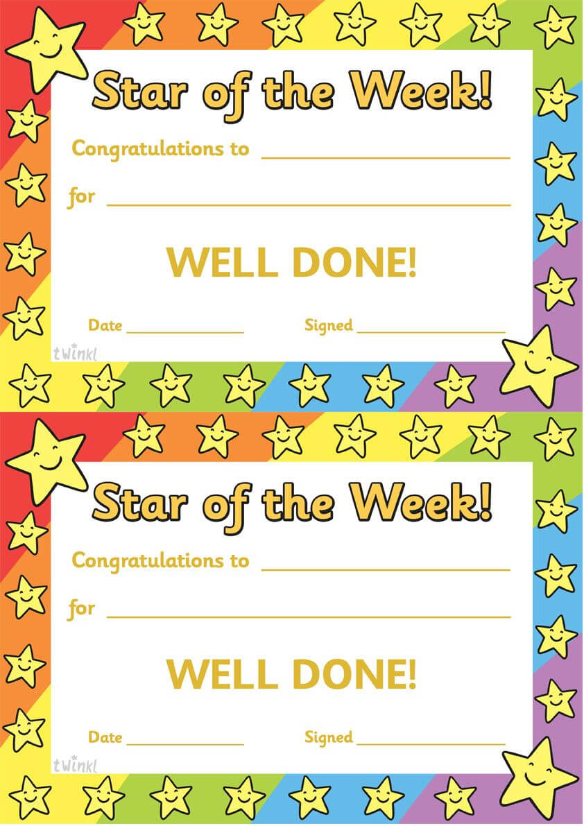 Twinkl Resources >> Star Of The Week >> Thousands Of With Star Of The Week Certificate Template