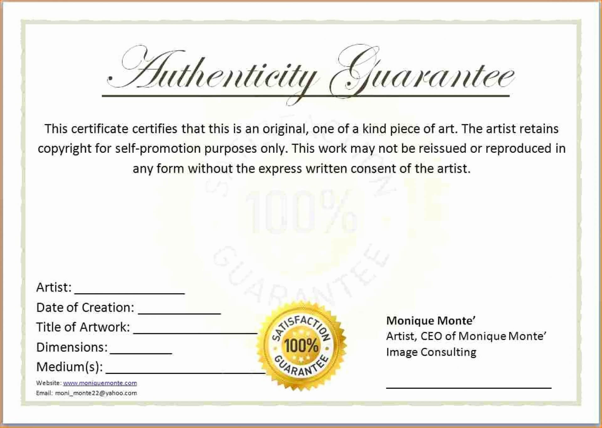 Unique Certificate Of Authenticity Template Free Ideas Regarding Certificate Of Authenticity Template