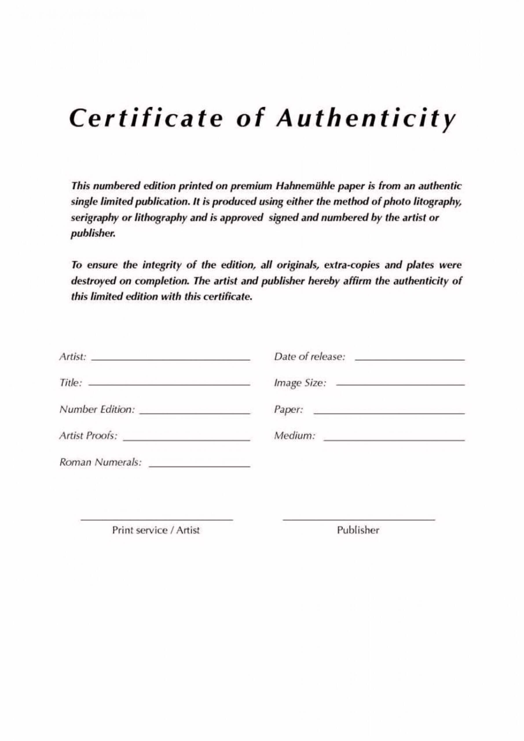 Unique Certificate Of Authenticity Template Free Ideas With Photography Certificate Of Authenticity Template