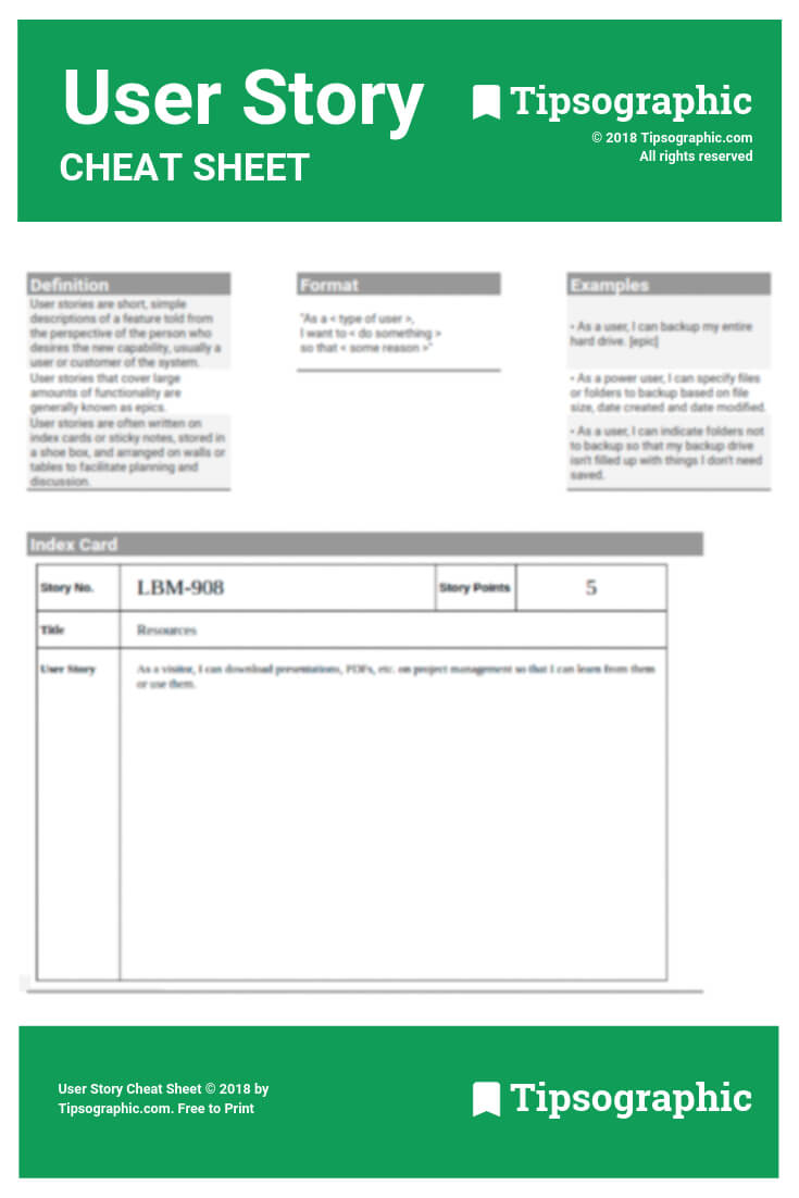 User Story Cheat Sheet | Project Management Templates, User Inside Agile Story Card Template