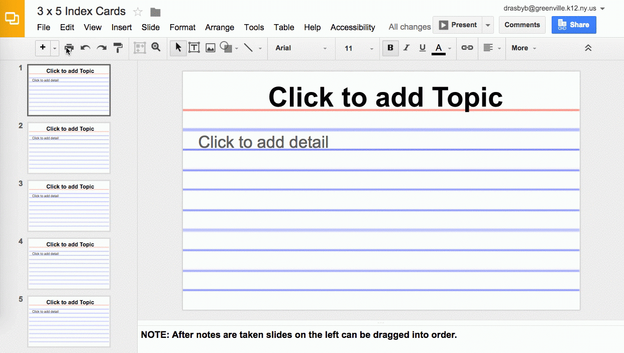 Using Google Slides To View Multiple Slides As One Sheet In Index Card Template Google Docs