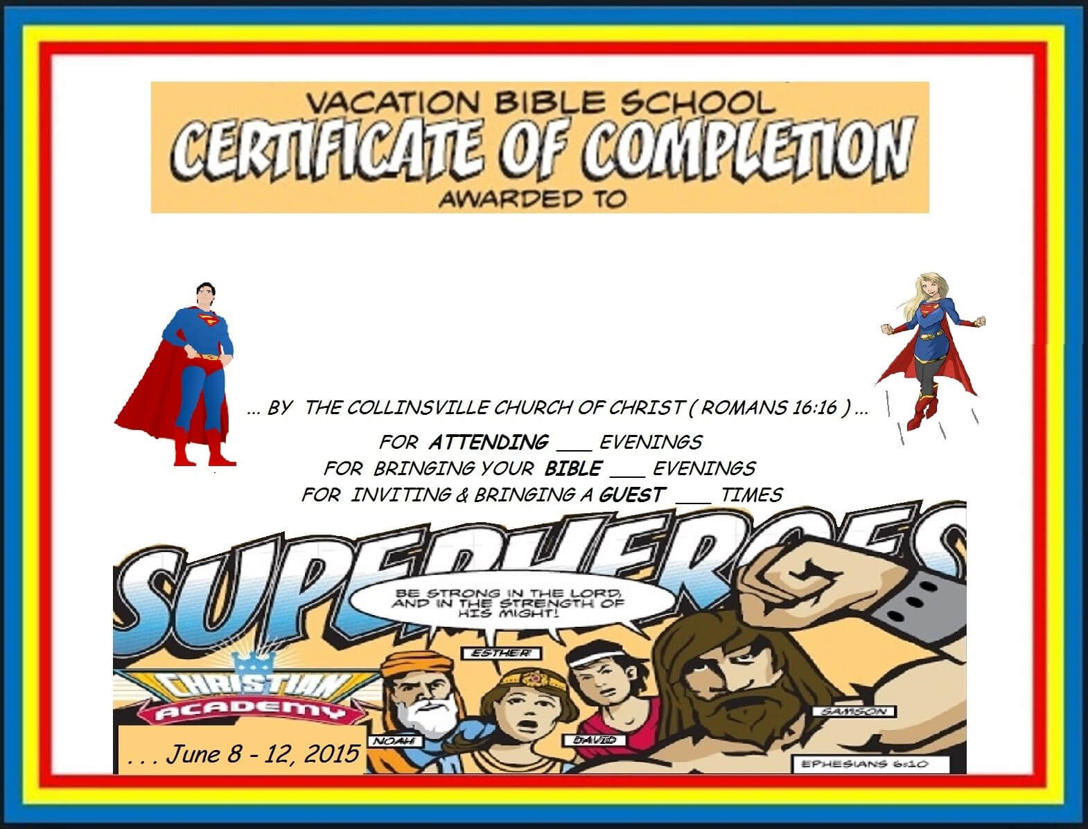 Vbs Certificate Superhero Red Capes | Vacation Bible School With Regard To Free Vbs Certificate Templates