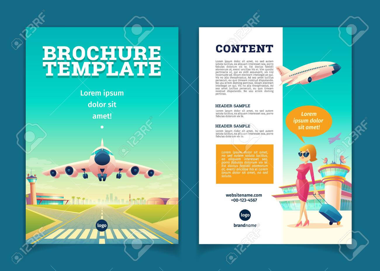 Vector Brochure Template With Airplane Takeoff. Travel Or Tourism.. Regarding Travel And Tourism Brochure Templates Free