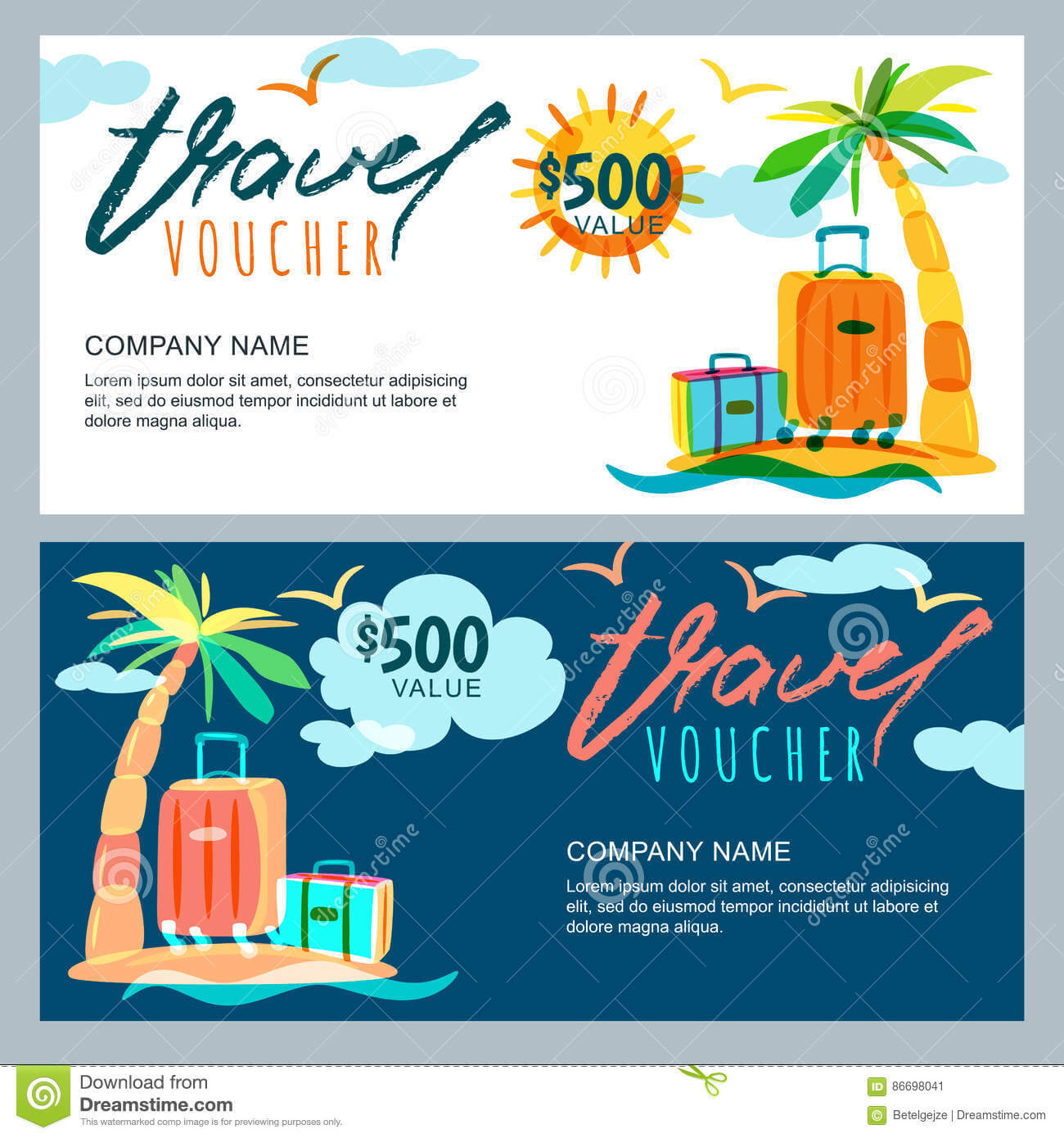 Vector Gift Travel Voucher Template. Tropical Island For Free Travel Gift Certificate Template